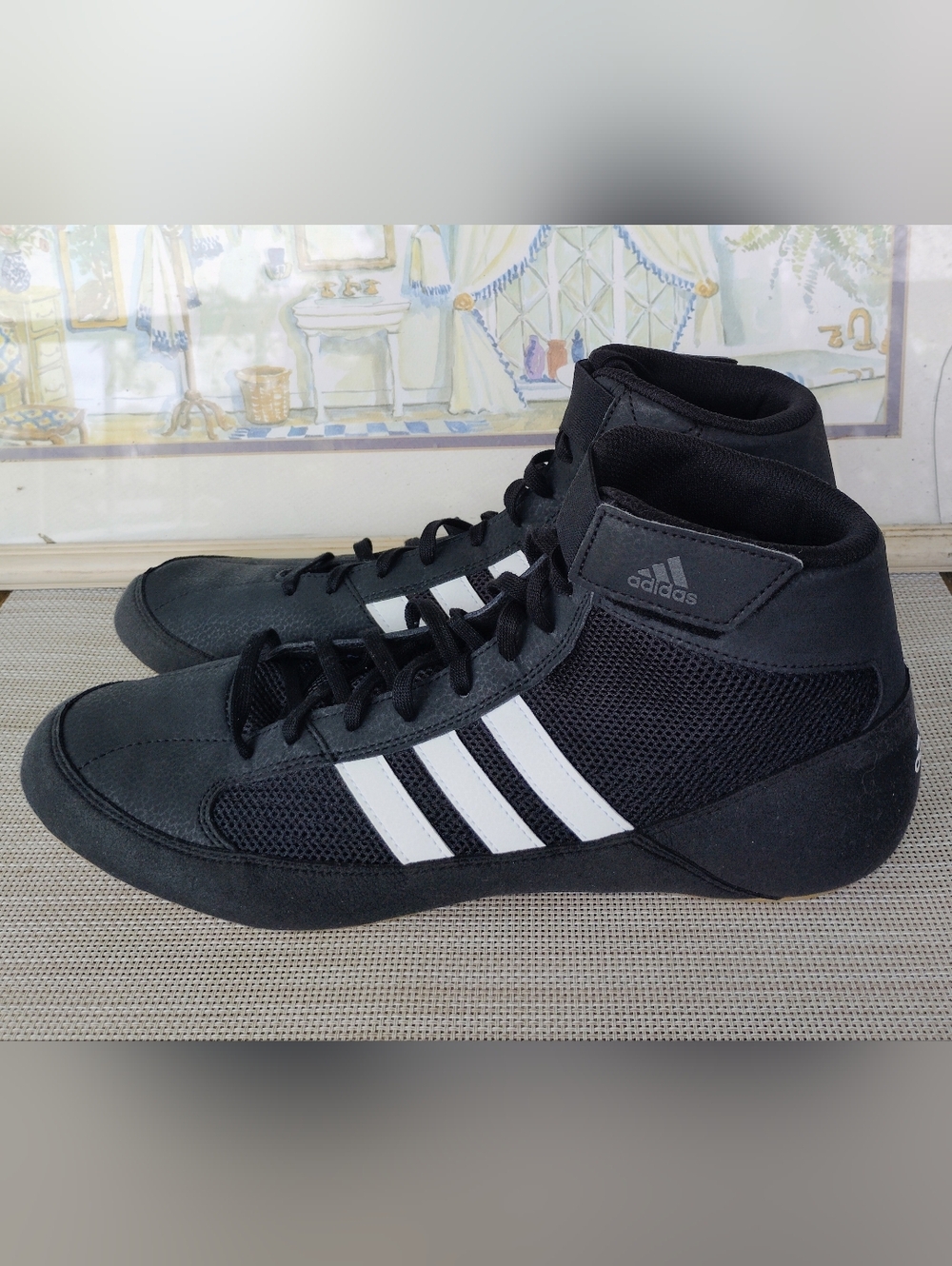 Adidas "221-HVC 2"  Black Mesh/White Lightweight Wrestling Shoes. Size 12.